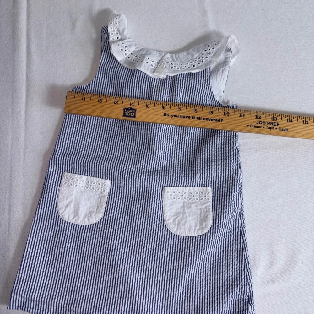 Janie and Jack Seersucker Dress 3 Blue Excellent Eyelet Lace Ruffle Stripe